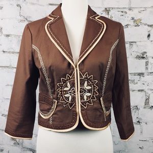 The Limited brown blazer linen satin piping beaded